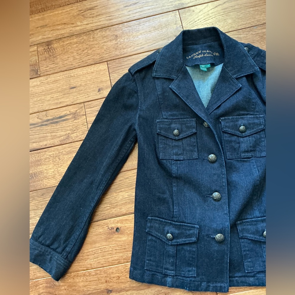 Lauren Jeans Co., Ralph Lauren Dark Denim Military Style Jacket, small - Picture 4 of 11